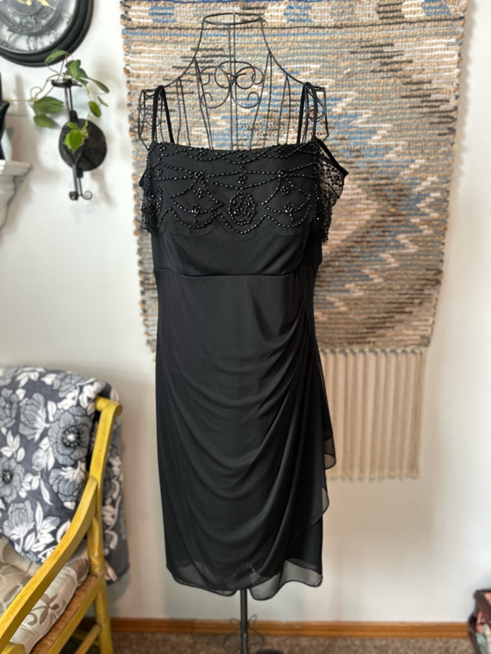 DJ-JAZ Elegant Black Beaded Off-Shoulder Dress